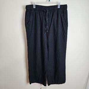 Old Navy Womens Pants Sz L Black Linen Wide Leg Lagenlook Boho Oversized Coastal